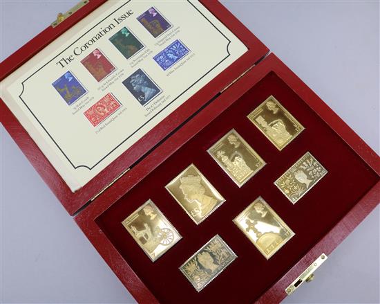 Two silver gilt replica stamp sets, 25th annivesary Queen Elizabeth II and The Empire Collection, cased